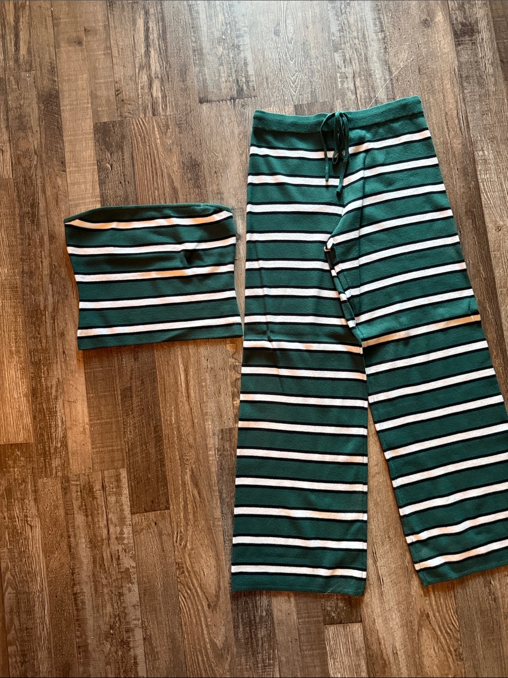 Le Lis Green, White & Black Striped Tube Top and Lounge Pants